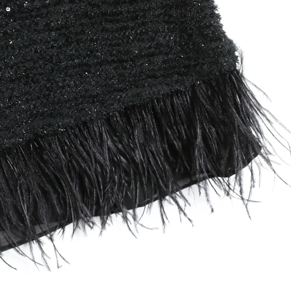 NWOT Anthropologie Deletta black tweed top feathers trim XS cocktail new party - Picture 5 of 8